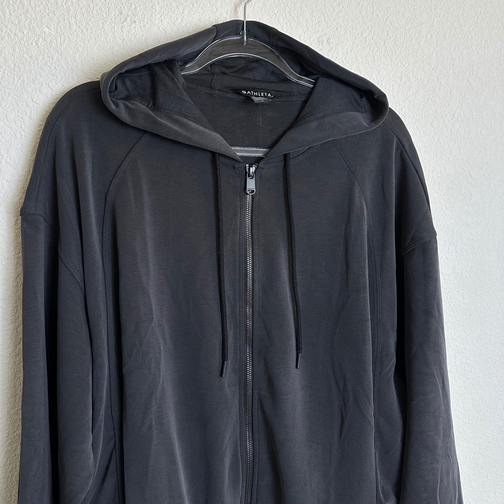 Athleta Seasoft Bubble Hem Zip-Up Dark Charcoal Hoodie - Picture 2 of 8